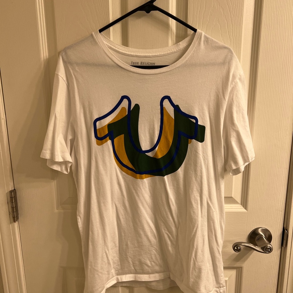 White, Green, and Yellow True Religion Short-Sleeve Shirt